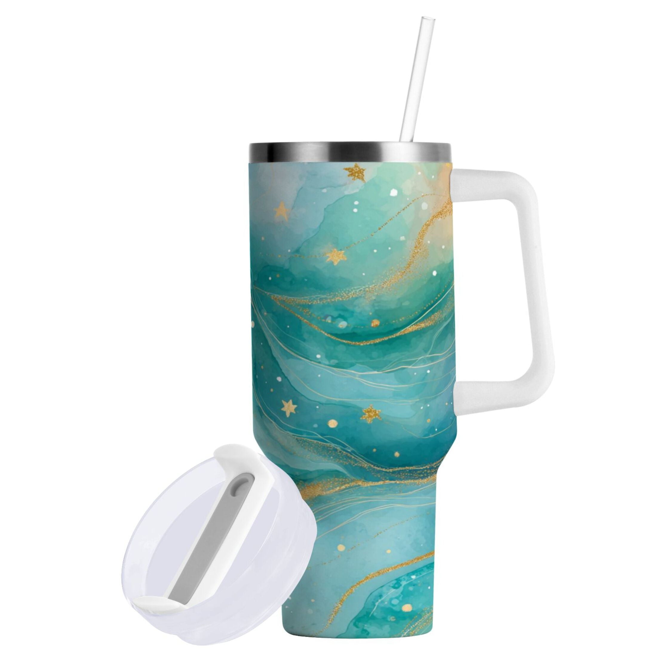 40 oz Insulated Stainless Steel Tumbler Double Wall Stainless Steel Tumbler with 2-Way Drinking Beautiful Watercolor Stars - Choice 368