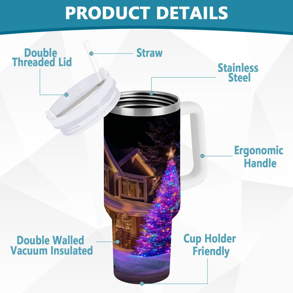 40 oz Insulated Stainless Steel Tumbler Double Wall Stainless Steel Tumbler with 2-Way Drinking Christmas Trees with Lights - Choice 315