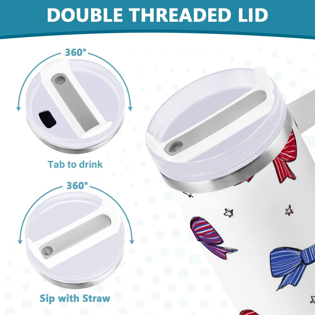 30 oz Insulated Stainless Steel Tumbler Double Wall Stainless Steel Tumbler with 2-Way Drinking Red and Blue Stripe Bows - Choice 637