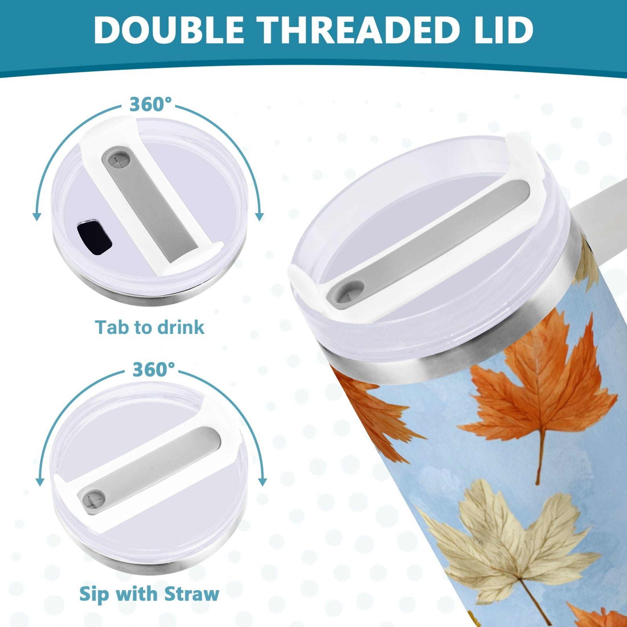 30 oz Insulated Stainless Steel Tumbler Double Wall Stainless Steel Tumbler with 2-Way Drinking Autumn Maple Leaves - Choice 630