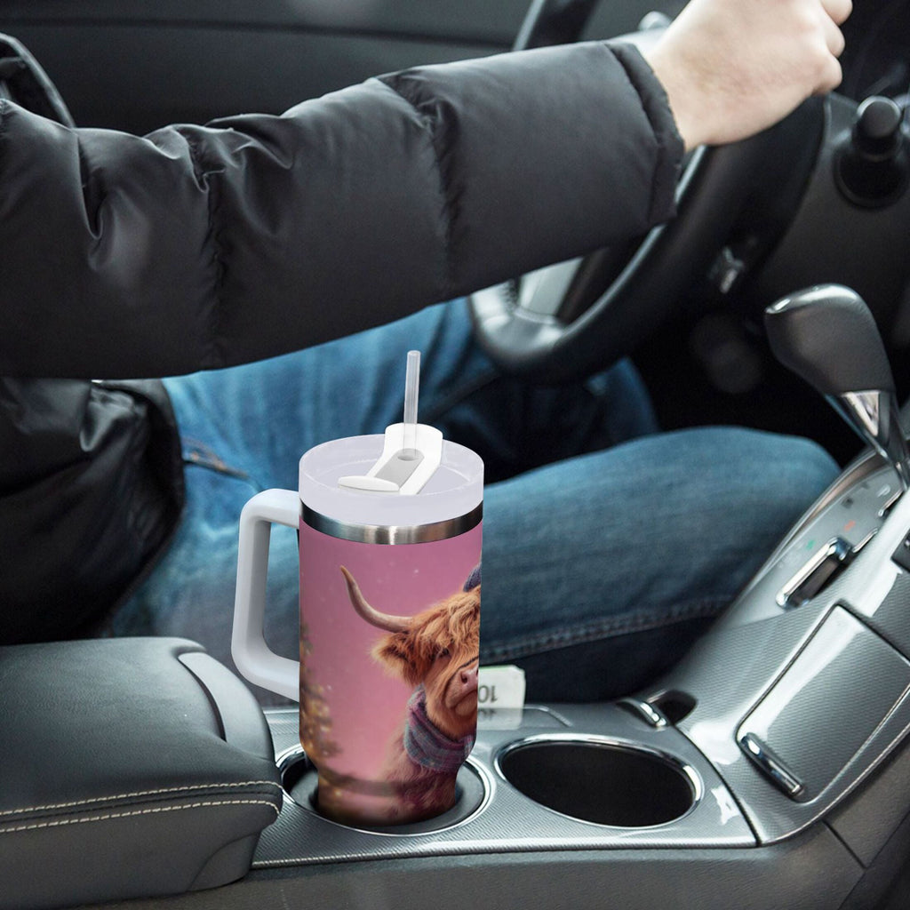 30 oz Insulated Stainless Steel Tumbler Double Wall Stainless Steel Tumbler with 2-Way Drinking Cow Wearing Christmas - Choice 125