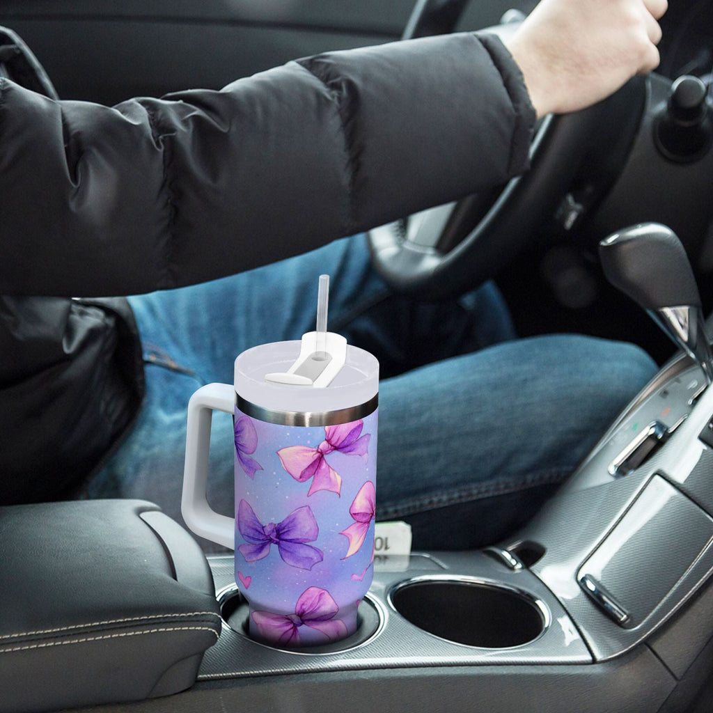 30 oz Insulated Stainless Steel Tumbler Double Wall Stainless Steel Tumbler with 2-Way Drinking Watercolor Bows Pattern - Choice 756