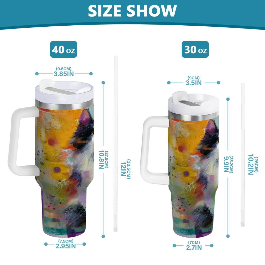 30 oz Insulated Stainless Steel Tumbler Double Wall Stainless Steel Tumbler with 2-Way Drinking Charming Hairy Cat - Choice 440