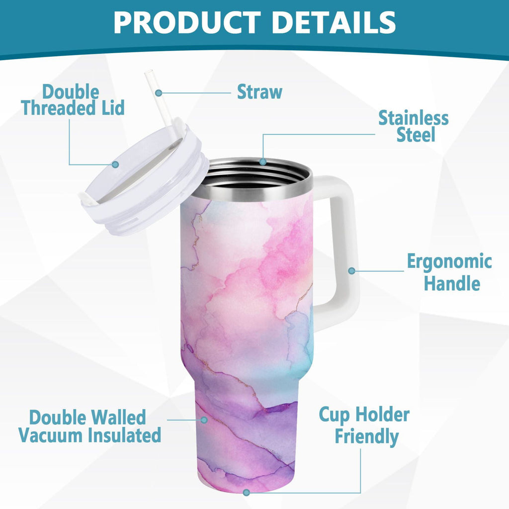 30 oz Insulated Stainless Steel Tumbler Double Wall Stainless Steel Tumbler with 2-Way Drinking Pastel Pink Marble Texture - Choice 198