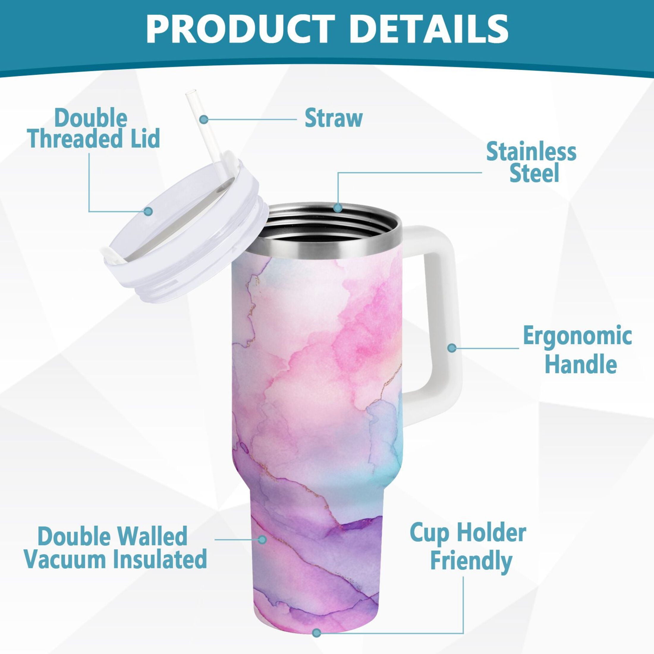 30 oz Insulated Stainless Steel Tumbler Double Wall Stainless Steel Tumbler with 2-Way Drinking Pastel Pink Marble Texture - Choice 198