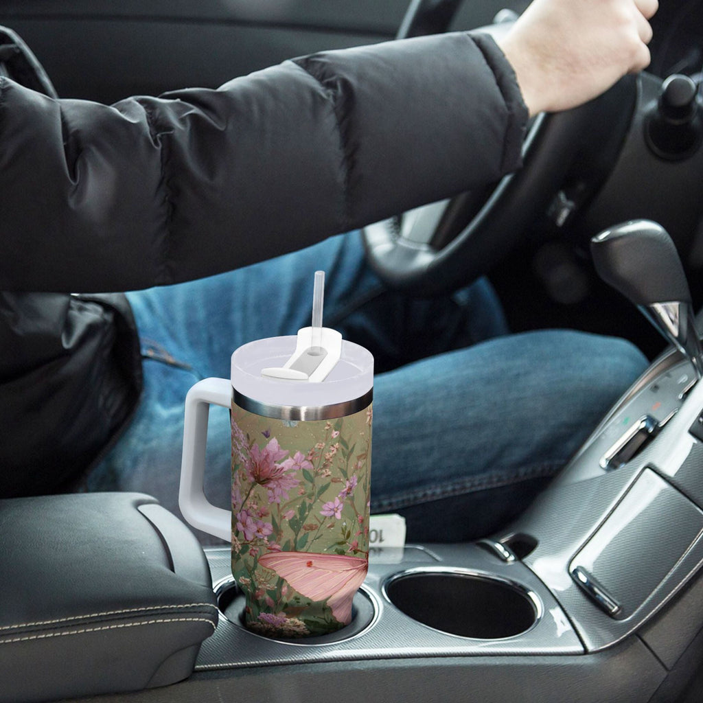30 oz Insulated Stainless Steel Tumbler Double Wall Stainless Steel Tumbler with 2-Way Drinking Delicate Butterfly - Choice 876