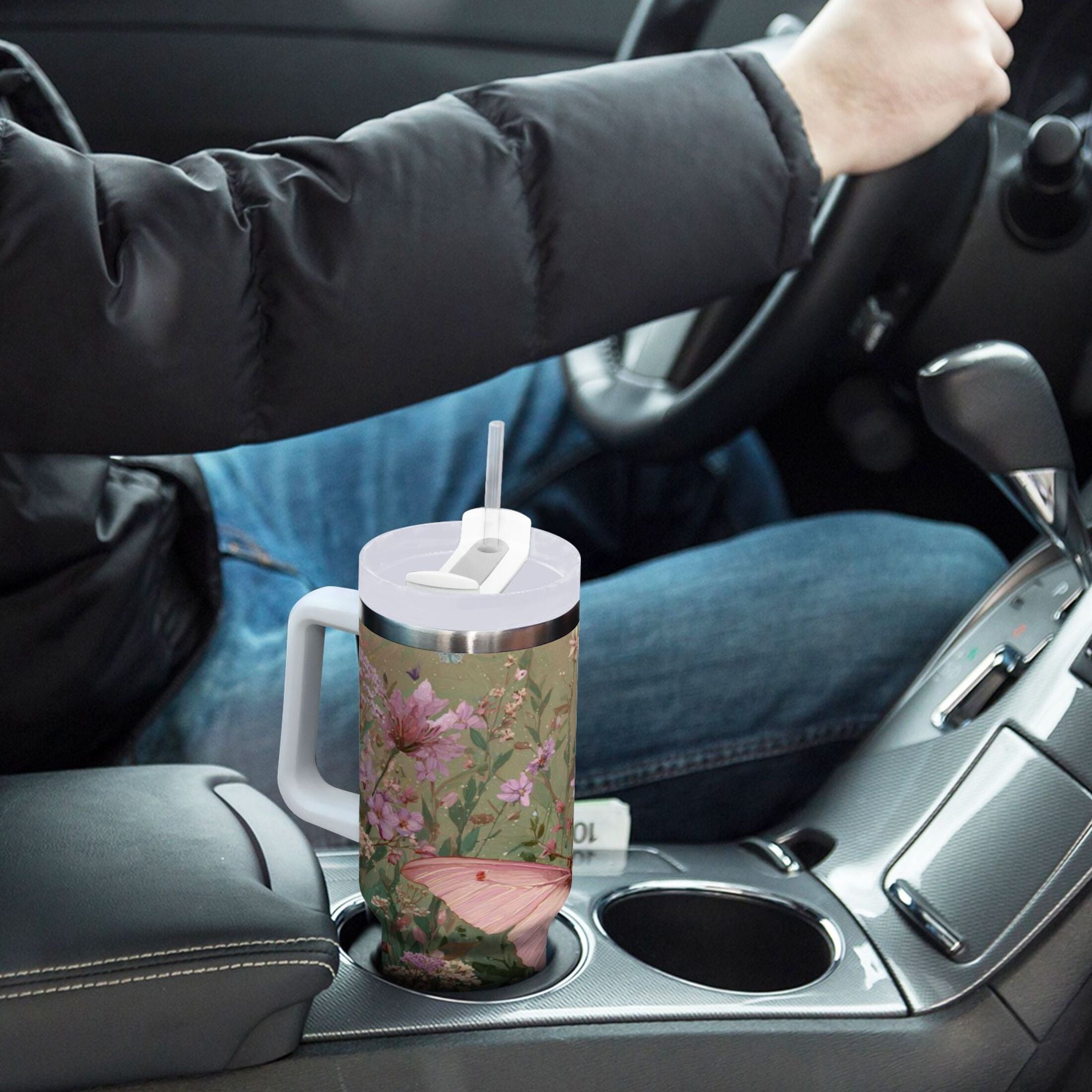 30 oz Insulated Stainless Steel Tumbler Double Wall Stainless Steel Tumbler with 2-Way Drinking Delicate Butterfly - Choice 876
