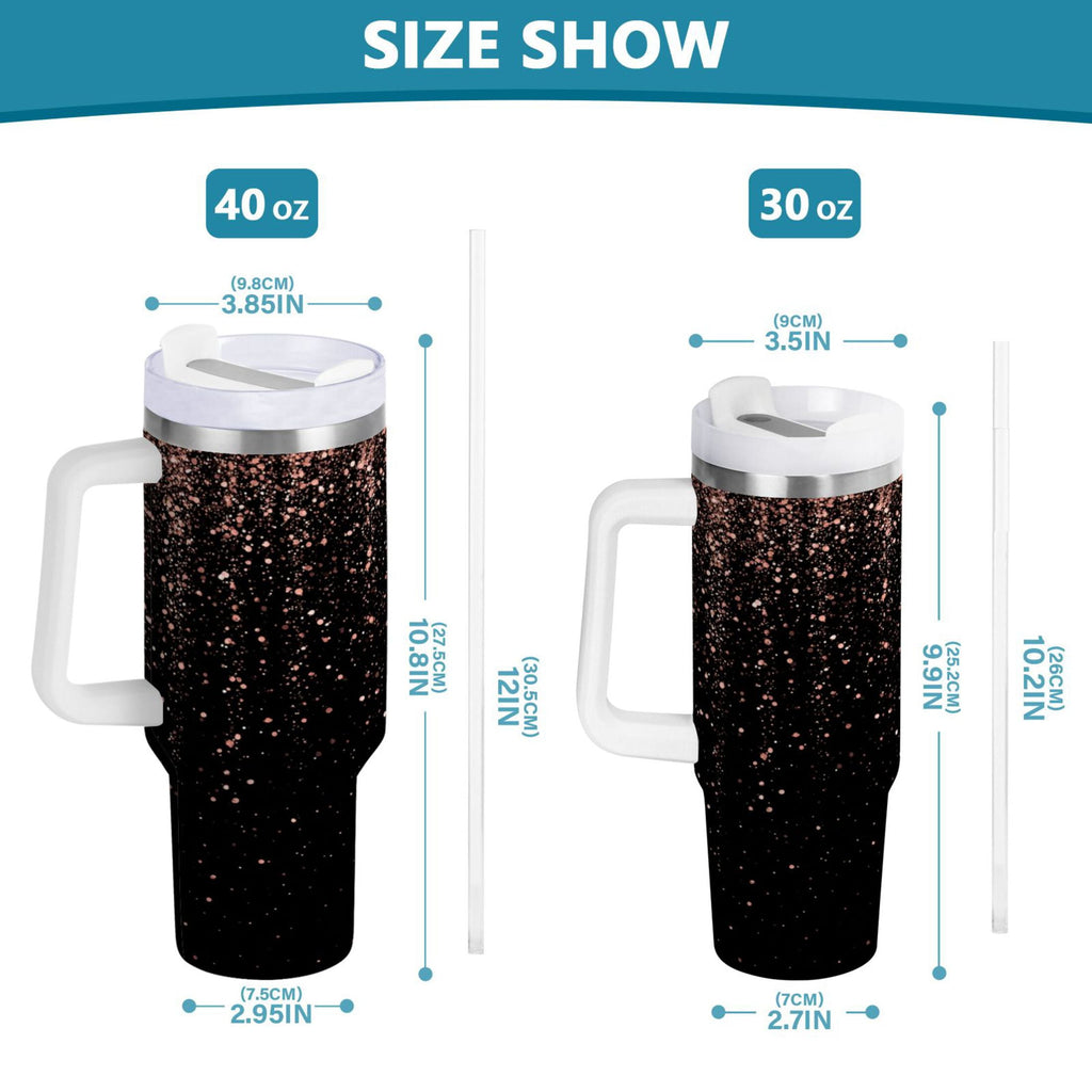 40 oz Insulated Stainless Steel Tumbler Double Wall Stainless Steel Tumbler with 2-Way Drinking Rose Gold Glitter - Choice 608