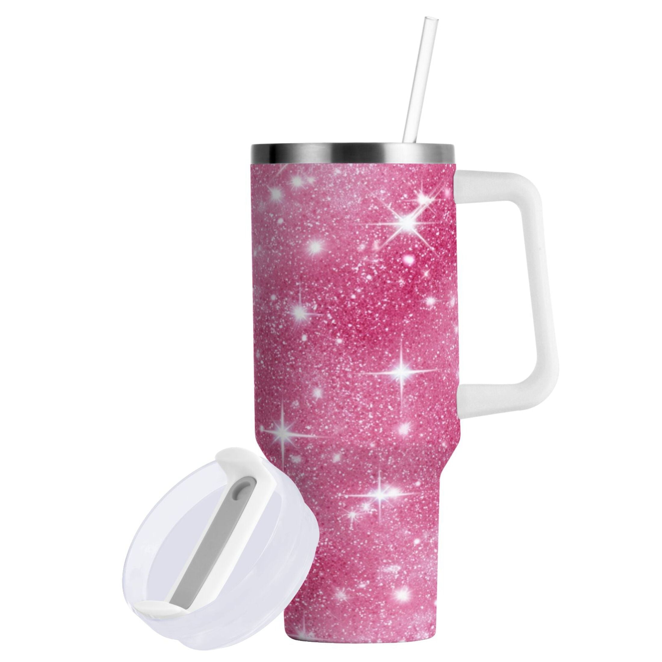 40 oz Insulated Stainless Steel Tumbler Double Wall Stainless Steel Tumbler with 2-Way Drinking Pink Glitter Background - Choice 576