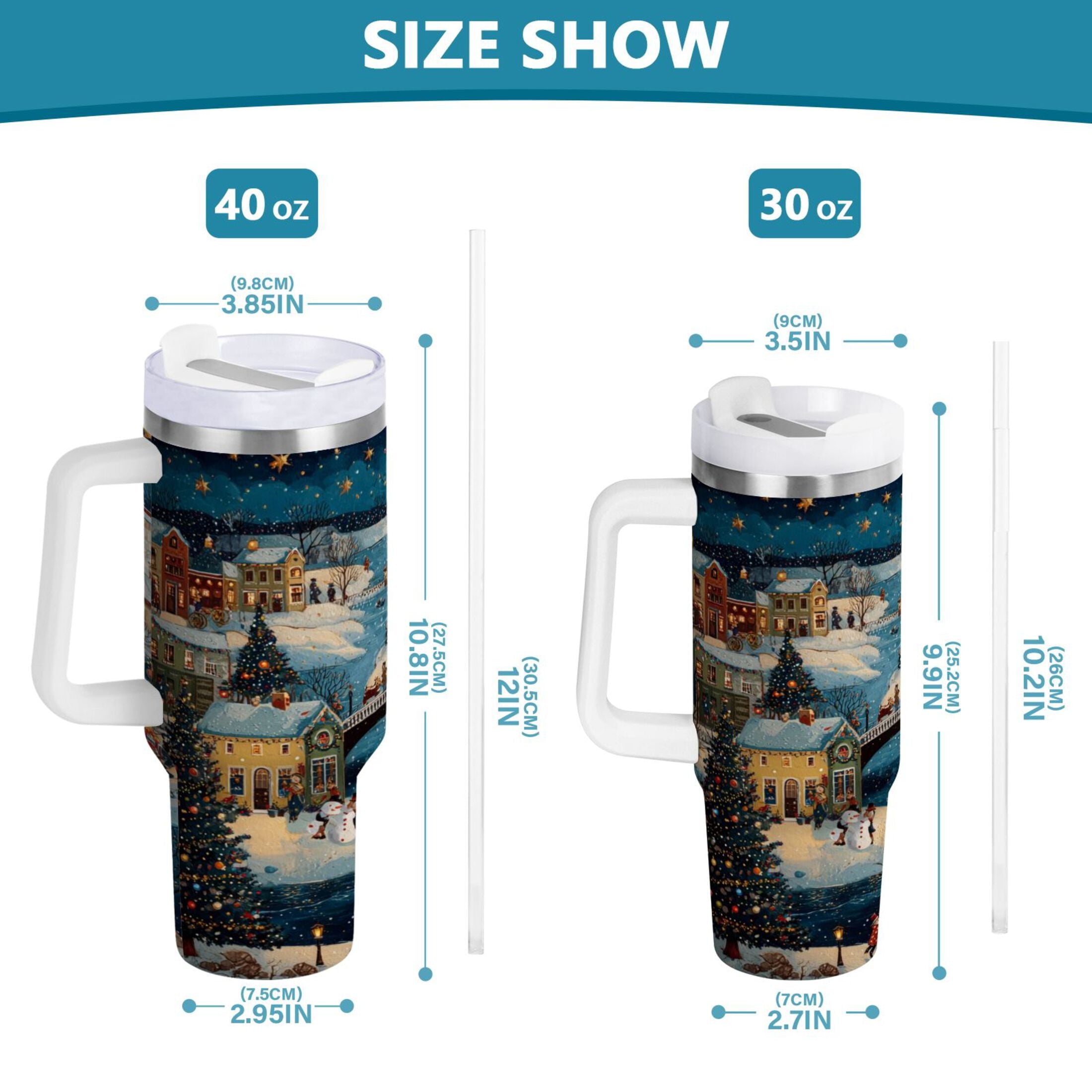 30 oz Insulated Stainless Steel Tumbler Double Wall Stainless Steel Tumbler with 2-Way Drinking Whimsical Christmas Scene - Choice 432