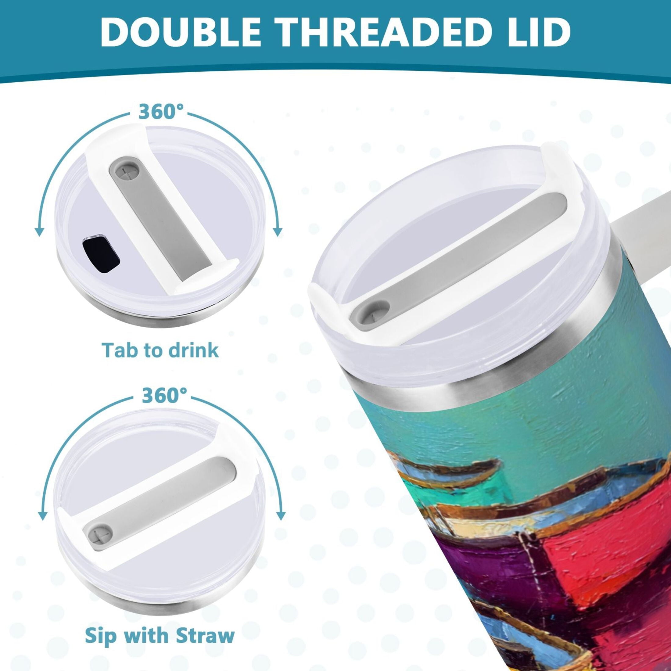 30 oz Insulated Stainless Steel Tumbler Double Wall Stainless Steel Tumbler with 2-Way Drinking Colorful Row Boats - Choice 411