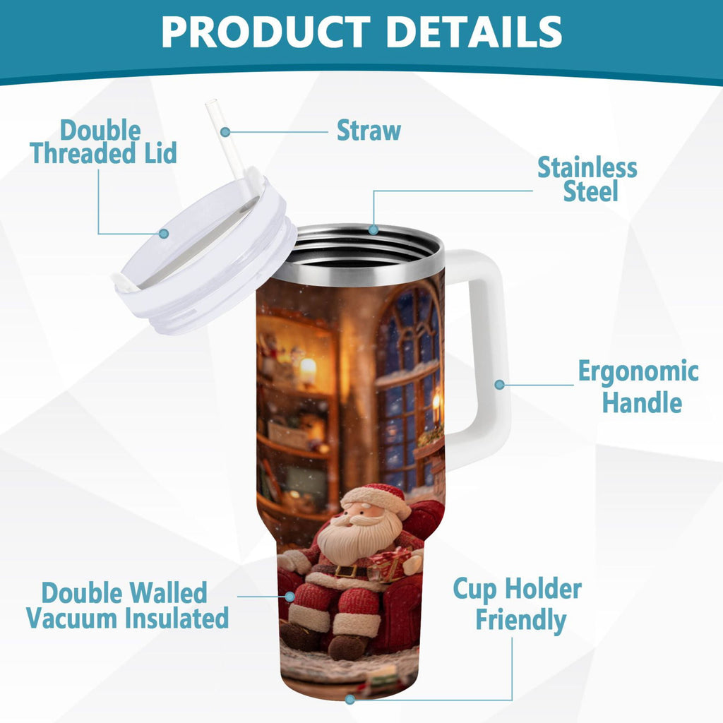 40 oz Insulated Stainless Steel Tumbler Double Wall Stainless Steel Tumbler with 2-Way Drinking Sitting Santa Claus - Choice 455