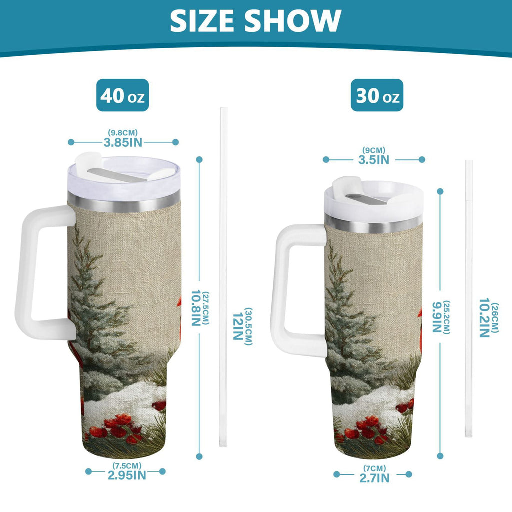 30 oz Insulated Stainless Steel Tumbler Double Wall Stainless Steel Tumbler with 2-Way Drinking Bird and Snow-covered Trees - Choice 144