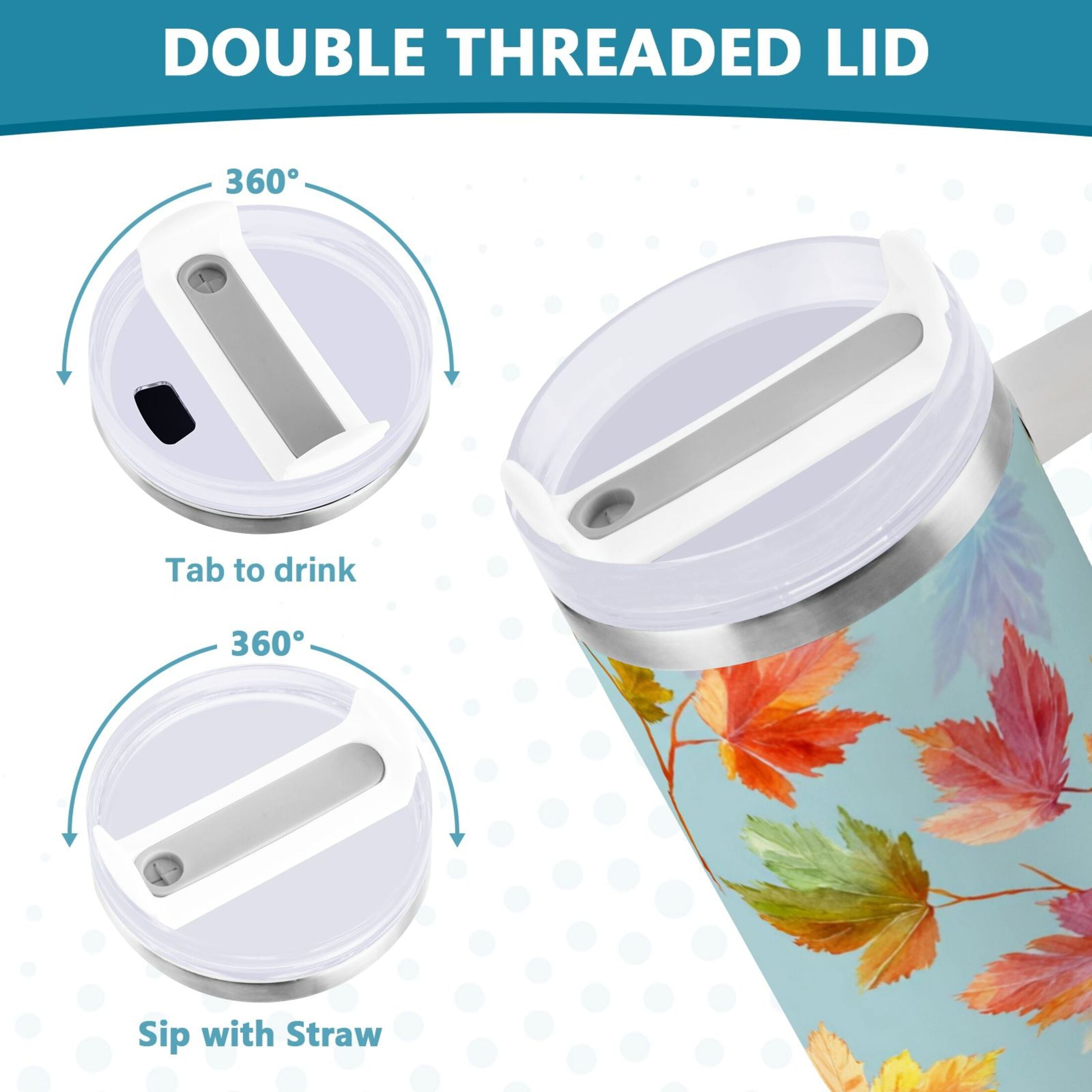 30 oz Insulated Stainless Steel Tumbler Double Wall Stainless Steel Tumbler with 2-Way Drinking Colorful Autumn Maple Leaves - Choice 917