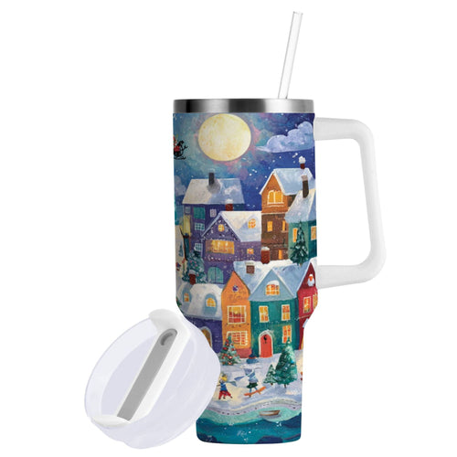 30 oz Insulated Stainless Steel Tumbler Double Wall Stainless Steel Tumbler with 2-Way Drinking Charming Christmas Scene - Choice 824