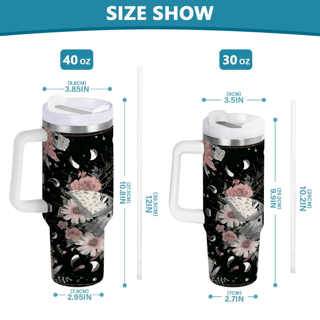 40 oz Insulated Stainless Steel Tumbler Double Wall Stainless Steel Tumbler with 2-Way Drinking Butterfly Surrounded by Flowers - Choice 564