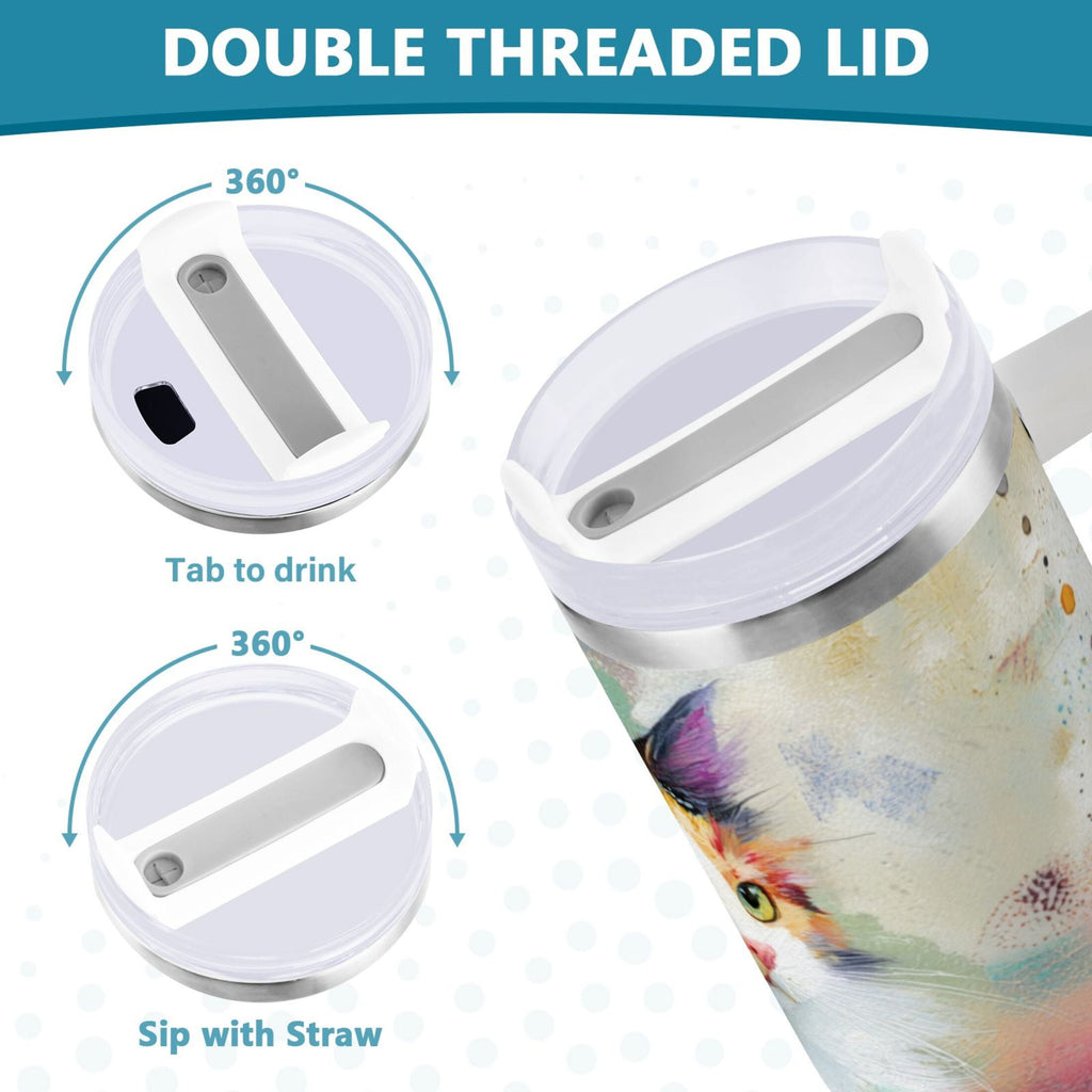 30 oz Insulated Stainless Steel Tumbler Double Wall Stainless Steel Tumbler with 2-Way Drinking Charming Hairy Cat - Choice 440