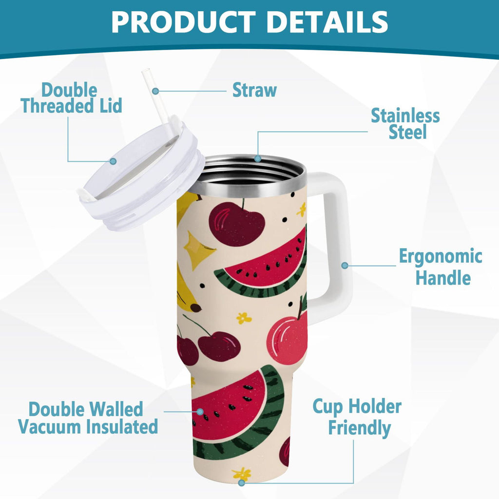 30 oz Insulated Stainless Steel Tumbler Double Wall Stainless Steel Tumbler with 2-Way Drinking Watermelon and Cherries - Choice 596