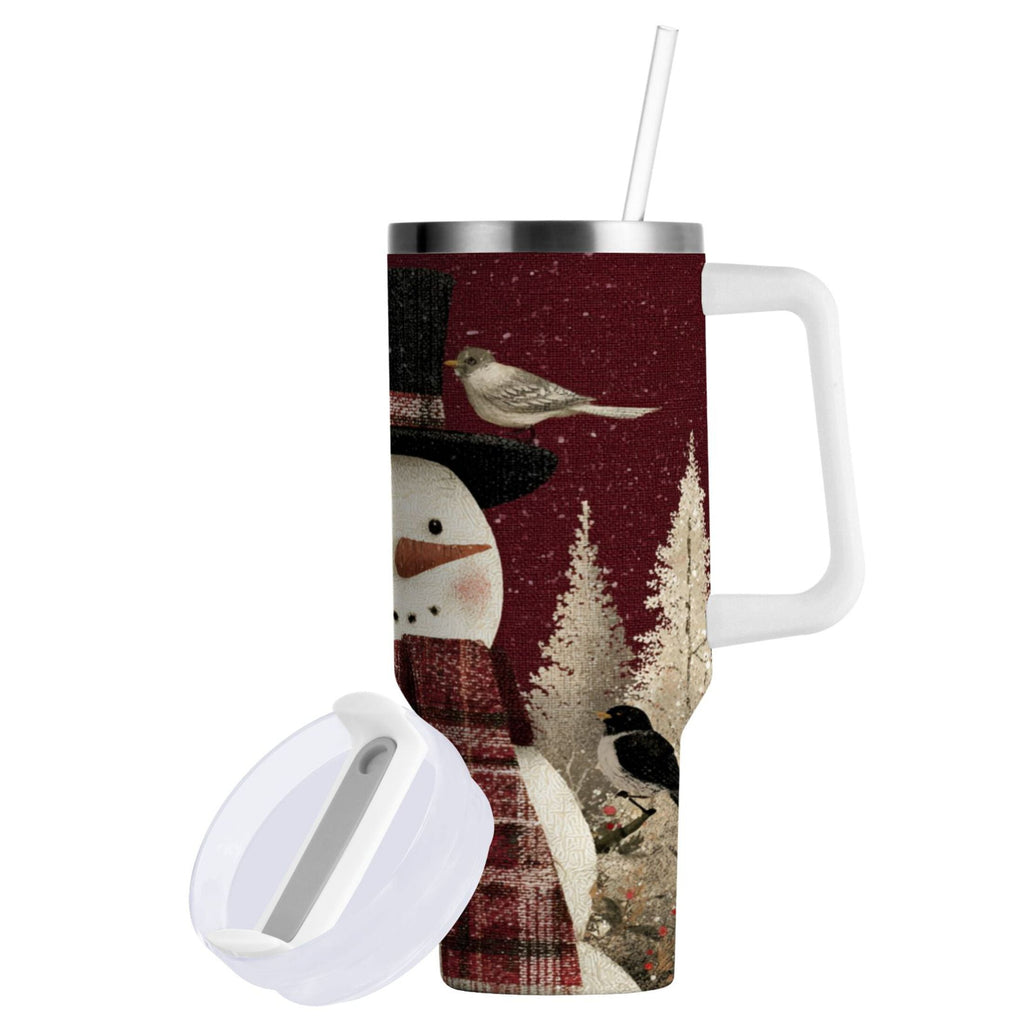 30 oz Insulated Stainless Steel Tumbler Double Wall Stainless Steel Tumbler with 2-Way Drinking Snowman and Birds - Choice 911