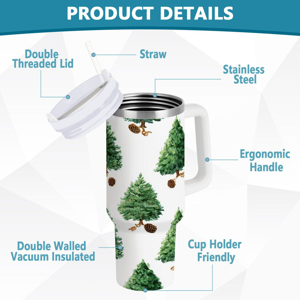30 oz Insulated Stainless Steel Tumbler Double Wall Stainless Steel Tumbler with 2-Way Drinking Watercolor Green Christmas Tree - Choice 198