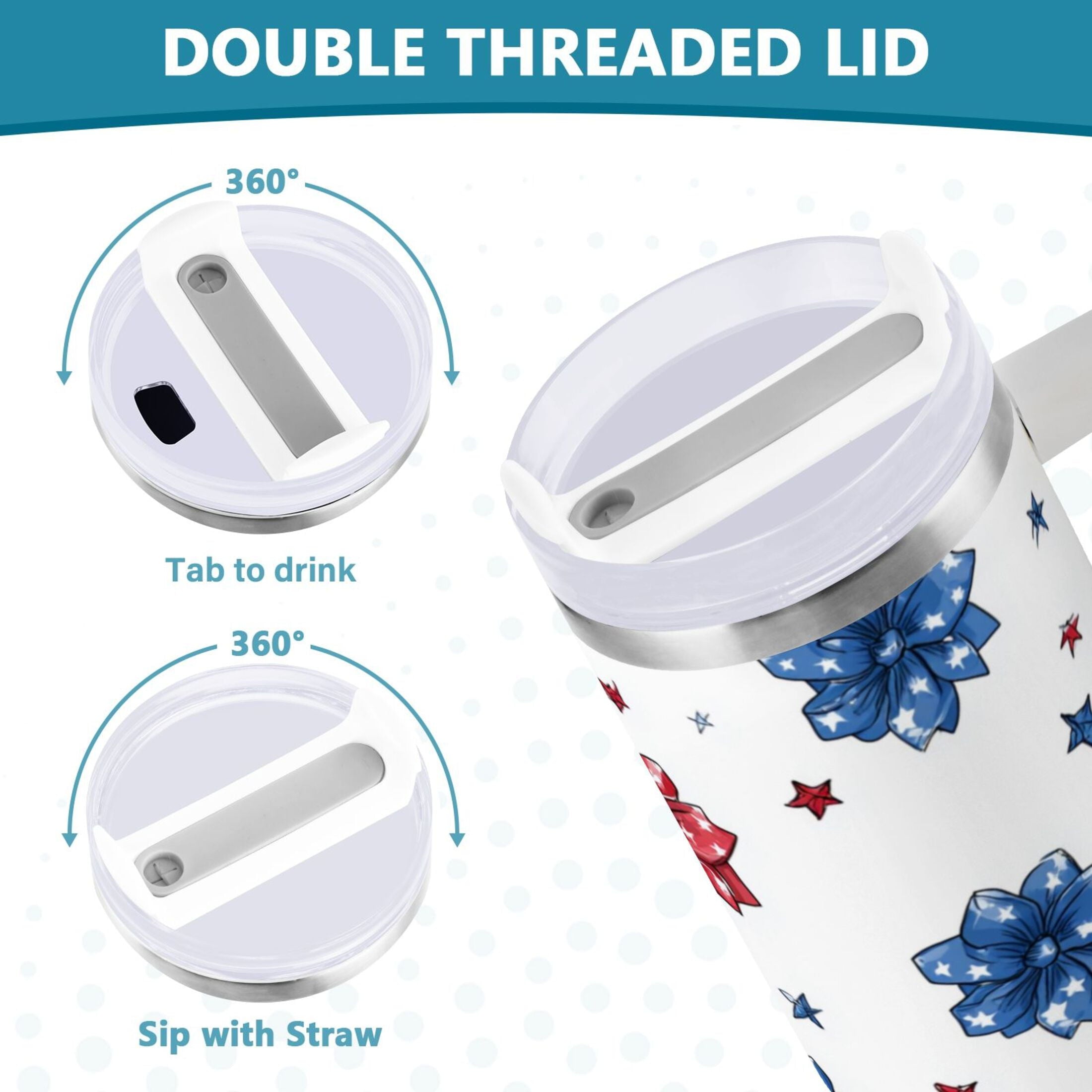 40 oz Insulated Stainless Steel Tumbler Double Wall Stainless Steel Tumbler with 2-Way Drinking Stars and Stripes Puttern Flower - Choice 209