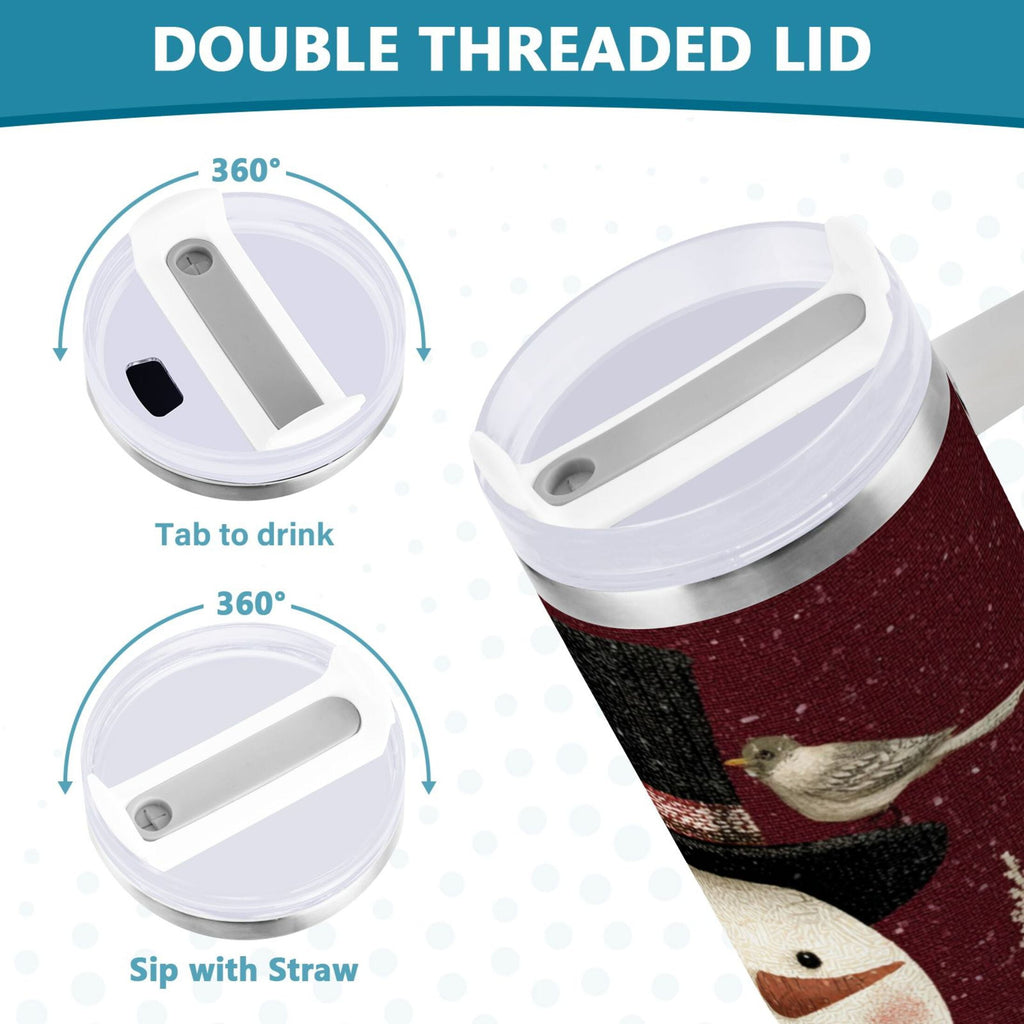 30 oz Insulated Stainless Steel Tumbler Double Wall Stainless Steel Tumbler with 2-Way Drinking Snowman and Birds - Choice 911