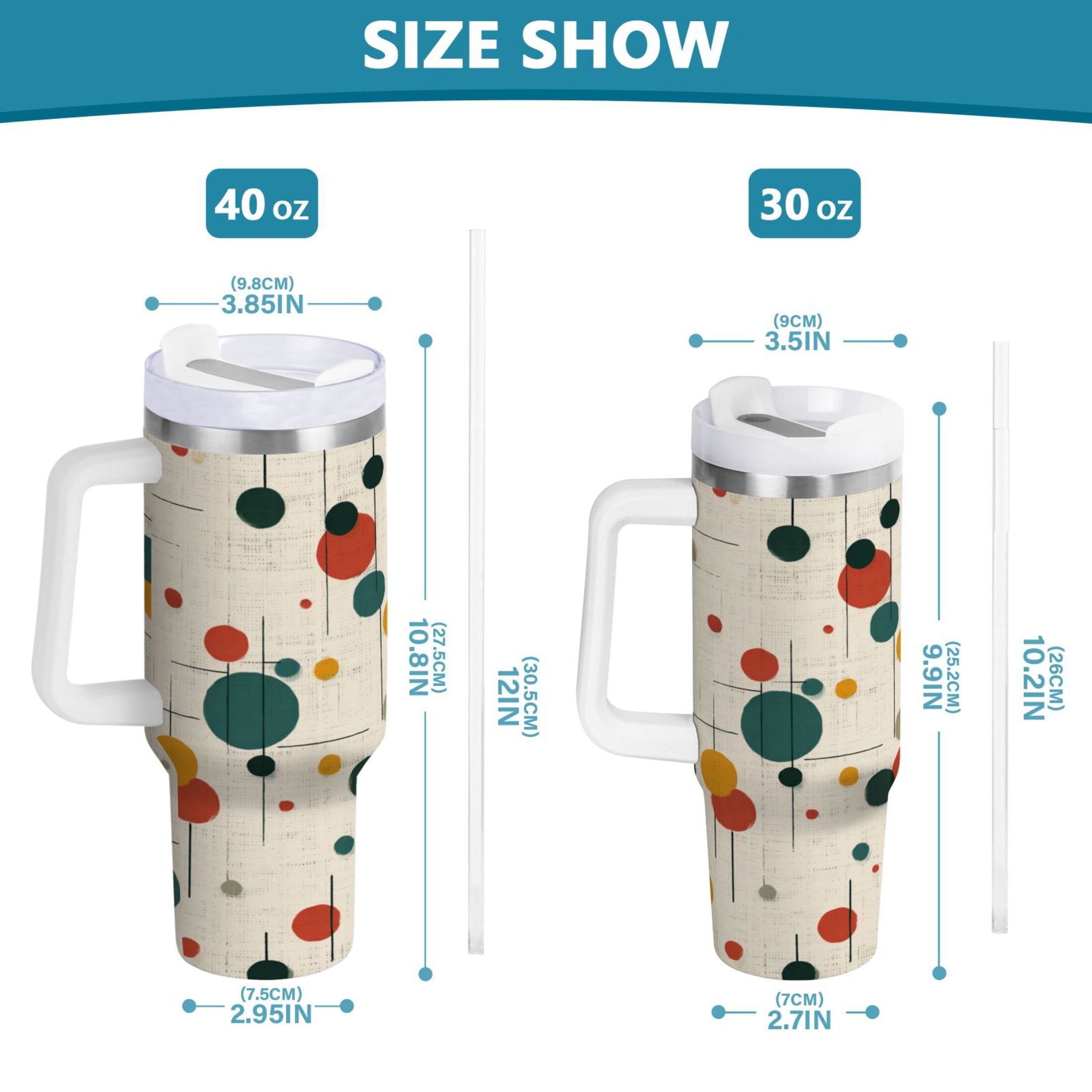 30 oz Insulated Stainless Steel Tumbler Double Wall Stainless Steel Tumbler with 2-Way Drinking Colorful Dots and Lines - Choice 615