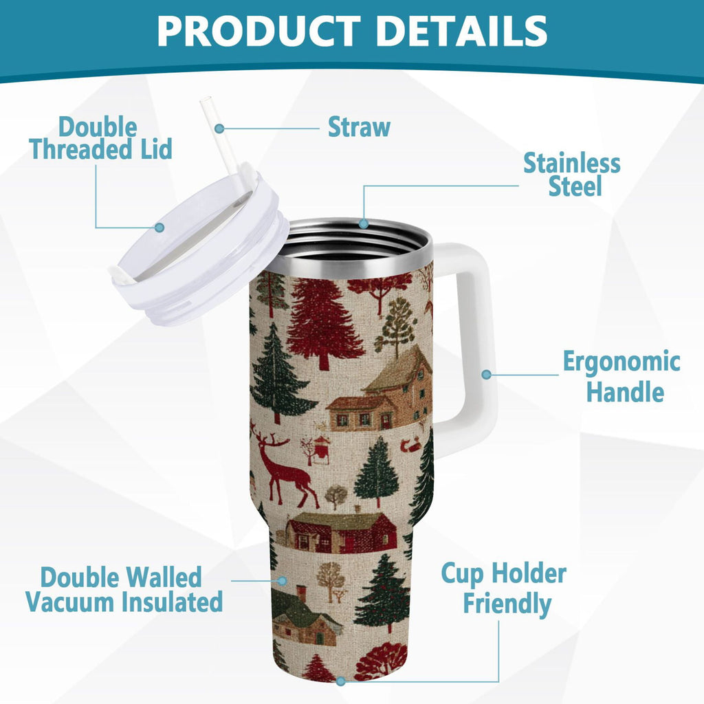 30 oz Insulated Stainless Steel Tumbler Double Wall Stainless Steel Tumbler with 2-Way Drinking Christmas Trees Deer and Houses - Choice 652
