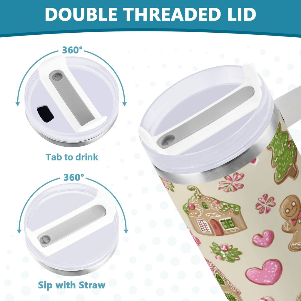 40 oz Insulated Stainless Steel Tumbler Double Wall Stainless Steel Tumbler with 2-Way Drinking Pink Cute Christmas Pattern - Choice 257
