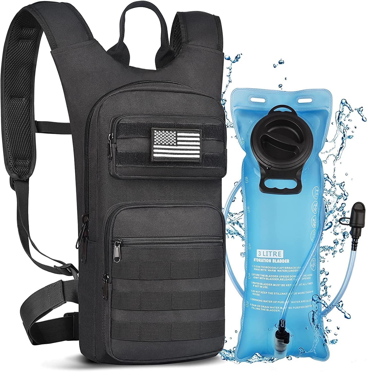 Brightify 17L Hydration Backpack with 3L TPU Water Bladder, Camel Backpack Hydration Pack for Hiking Hunting Climbing Cycling Biking Running, Molle Compatible Water Backpack for Men Women, Black - Choice 468
