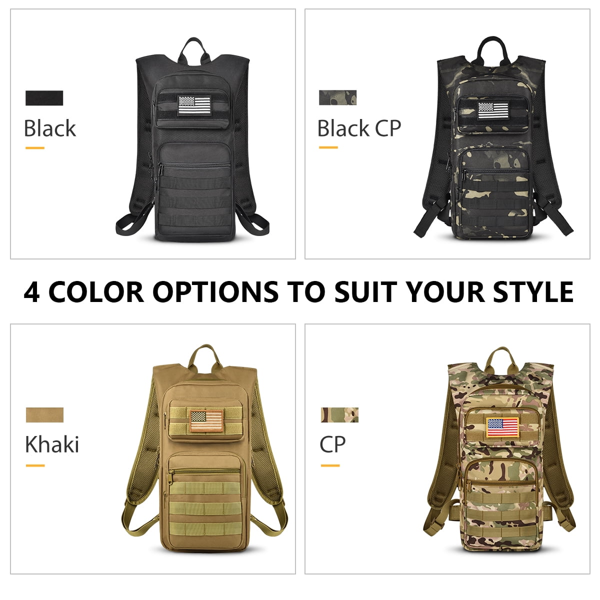 Brightify 17L Hydration Backpack with 3L TPU Water Bladder, Camel Backpack Hydration Pack for Hiking Hunting Climbing Cycling Biking Running, Molle Compatible Water Backpack for Men Women, Black - Choice 468