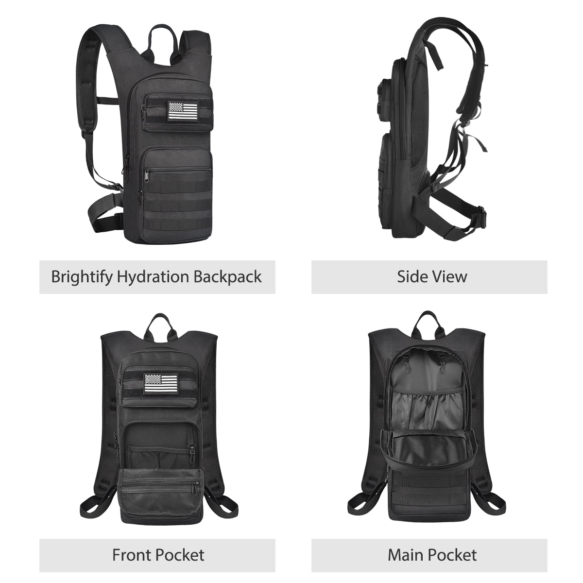 Brightify 17L Hydration Backpack with 3L TPU Water Bladder, Camel Backpack Hydration Pack for Hiking Hunting Climbing Cycling Biking Running, Molle Compatible Water Backpack for Men Women, Black - Choice 468