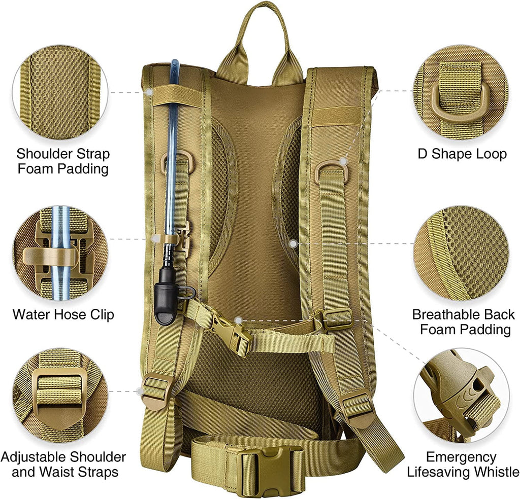 Brightify 17L Hydration Backpack with 3L TPU Water Bladder, Camel Backpack Hydration Pack for Hiking Hunting Climbing Cycling Biking Running, Molle Compatible Water Backpack for Men Women, Black - Choice 468