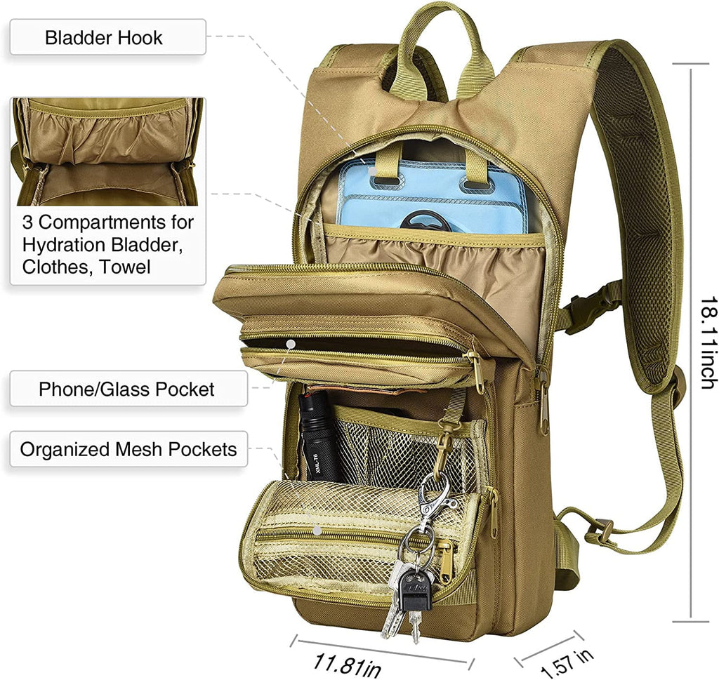 Brightify 17L Hydration Backpack with 3L TPU Water Bladder, Camel Backpack Hydration Pack for Hiking Hunting Climbing Cycling Biking Running, Molle Compatible Water Backpack for Men Women, Black - Choice 468