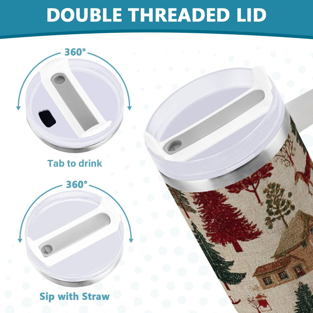 30 oz Insulated Stainless Steel Tumbler Double Wall Stainless Steel Tumbler with 2-Way Drinking Christmas Trees Deer and Houses - Choice 652