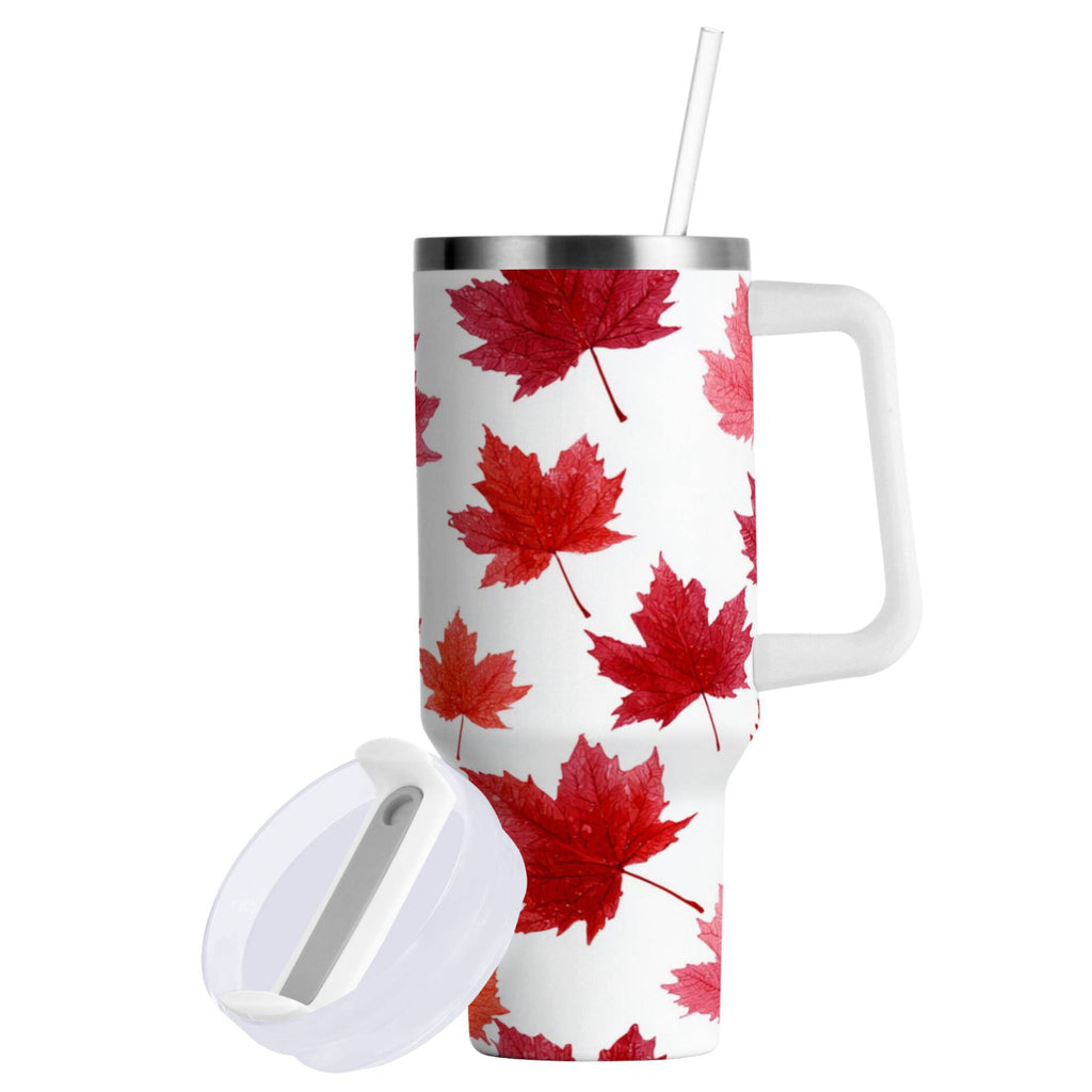 30 oz Insulated Stainless Steel Tumbler Double Wall Stainless Steel Tumbler with 2-Way Drinking Vibrant Red Maple Leaves - Choice 202