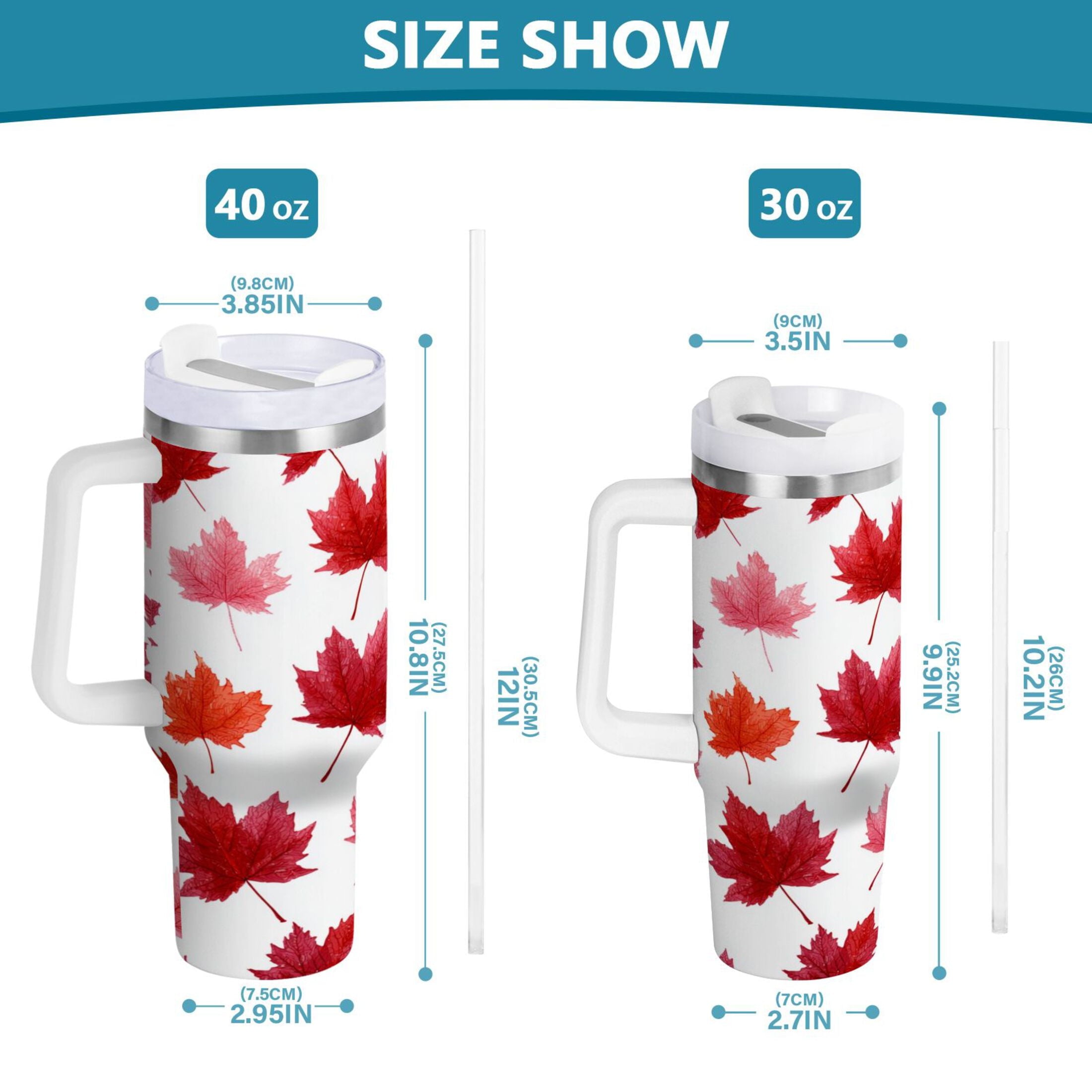 30 oz Insulated Stainless Steel Tumbler Double Wall Stainless Steel Tumbler with 2-Way Drinking Vibrant Red Maple Leaves - Choice 202