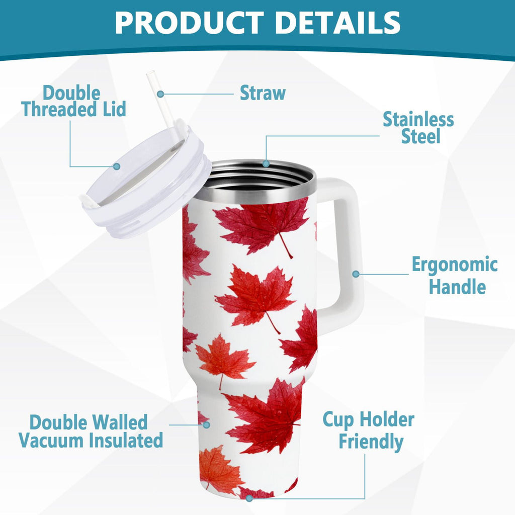 30 oz Insulated Stainless Steel Tumbler Double Wall Stainless Steel Tumbler with 2-Way Drinking Vibrant Red Maple Leaves - Choice 202
