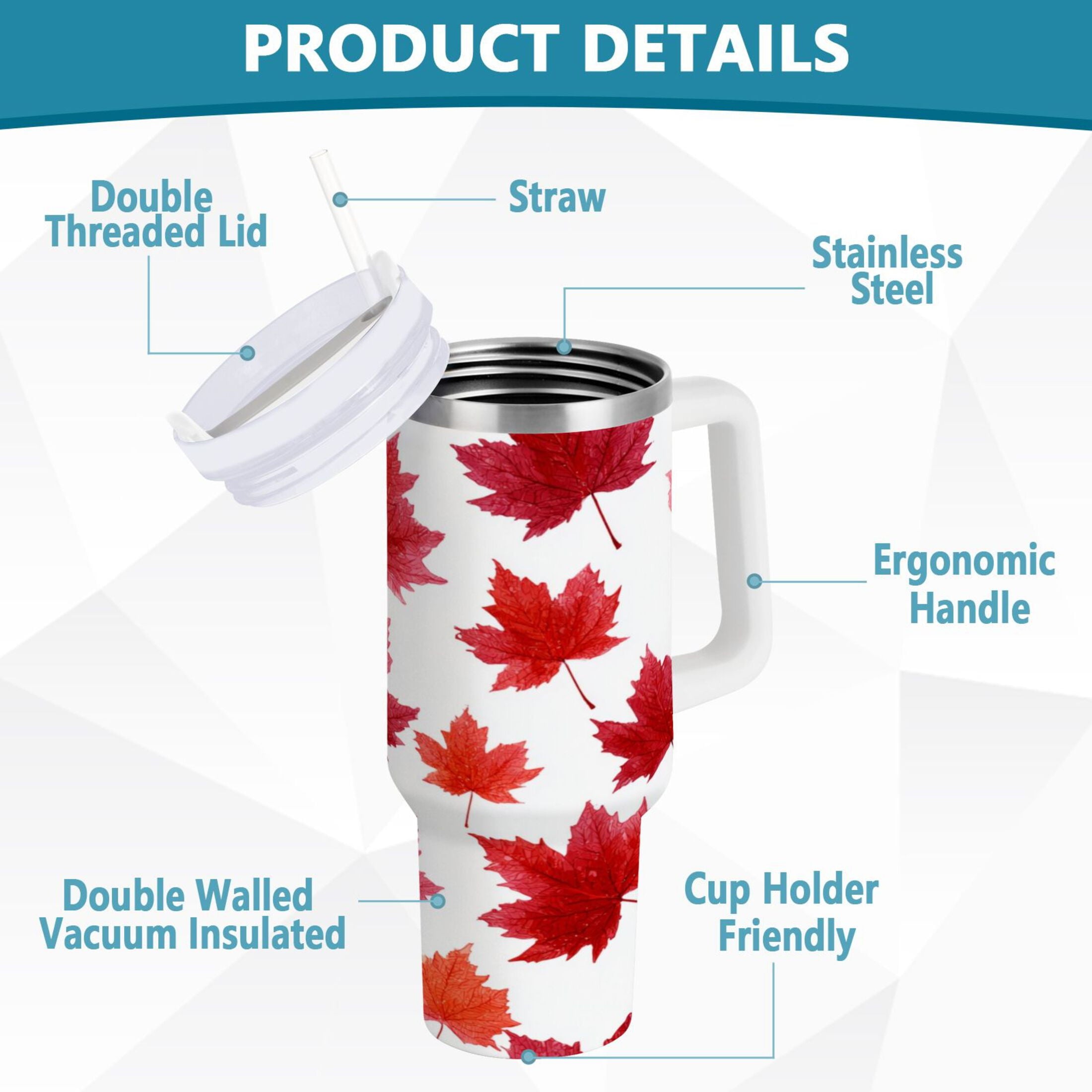 30 oz Insulated Stainless Steel Tumbler Double Wall Stainless Steel Tumbler with 2-Way Drinking Vibrant Red Maple Leaves - Choice 202