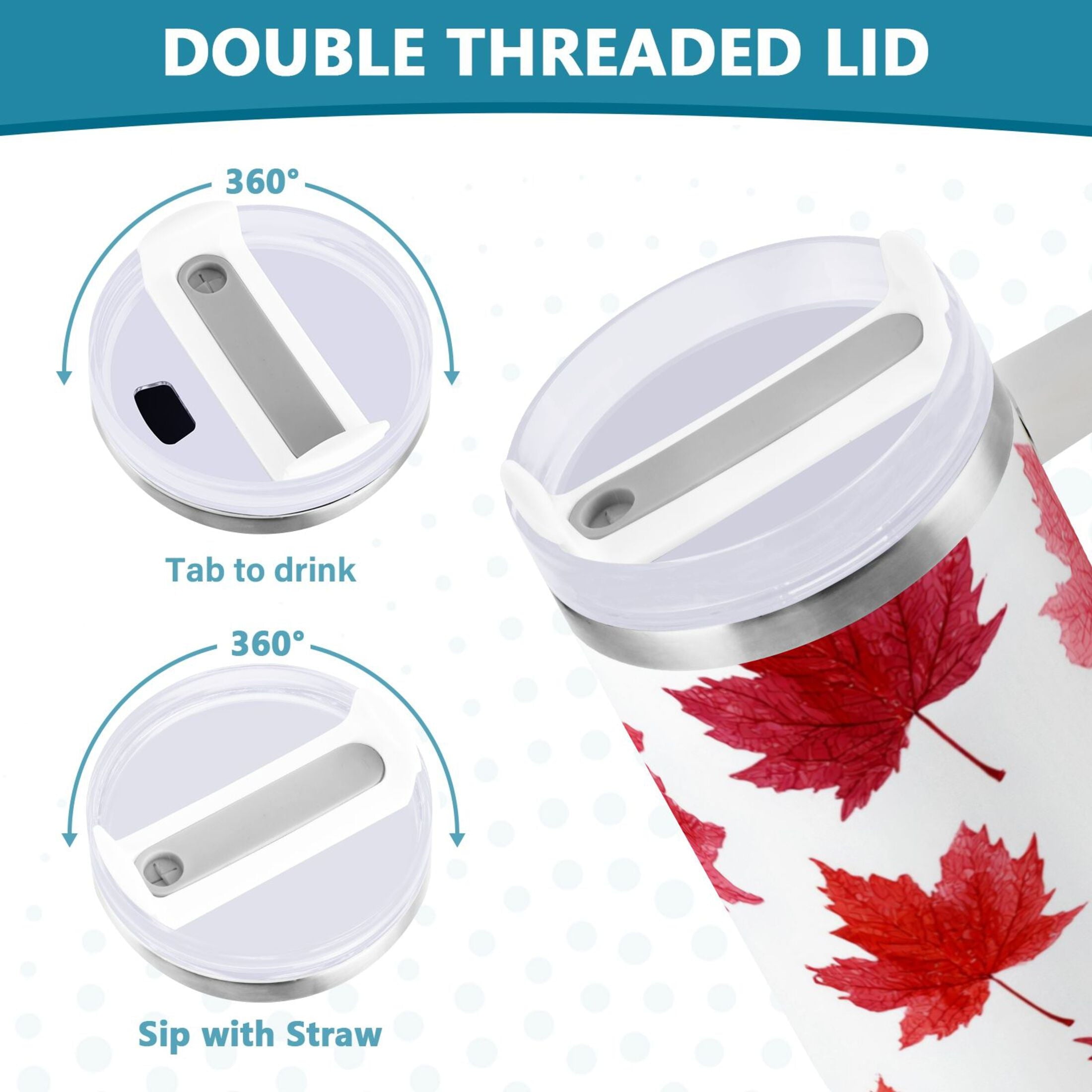 30 oz Insulated Stainless Steel Tumbler Double Wall Stainless Steel Tumbler with 2-Way Drinking Vibrant Red Maple Leaves - Choice 202
