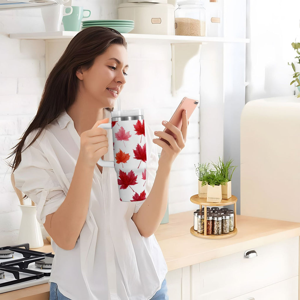 30 oz Insulated Stainless Steel Tumbler Double Wall Stainless Steel Tumbler with 2-Way Drinking Vibrant Red Maple Leaves - Choice 202