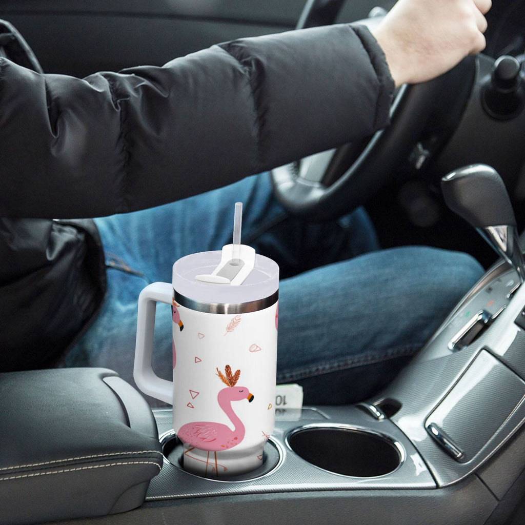 40 oz Insulated Stainless Steel Tumbler Double Wall Stainless Steel Tumbler with 2-Way Drinking Cute Pink Flamingo Pattern - Choice 828