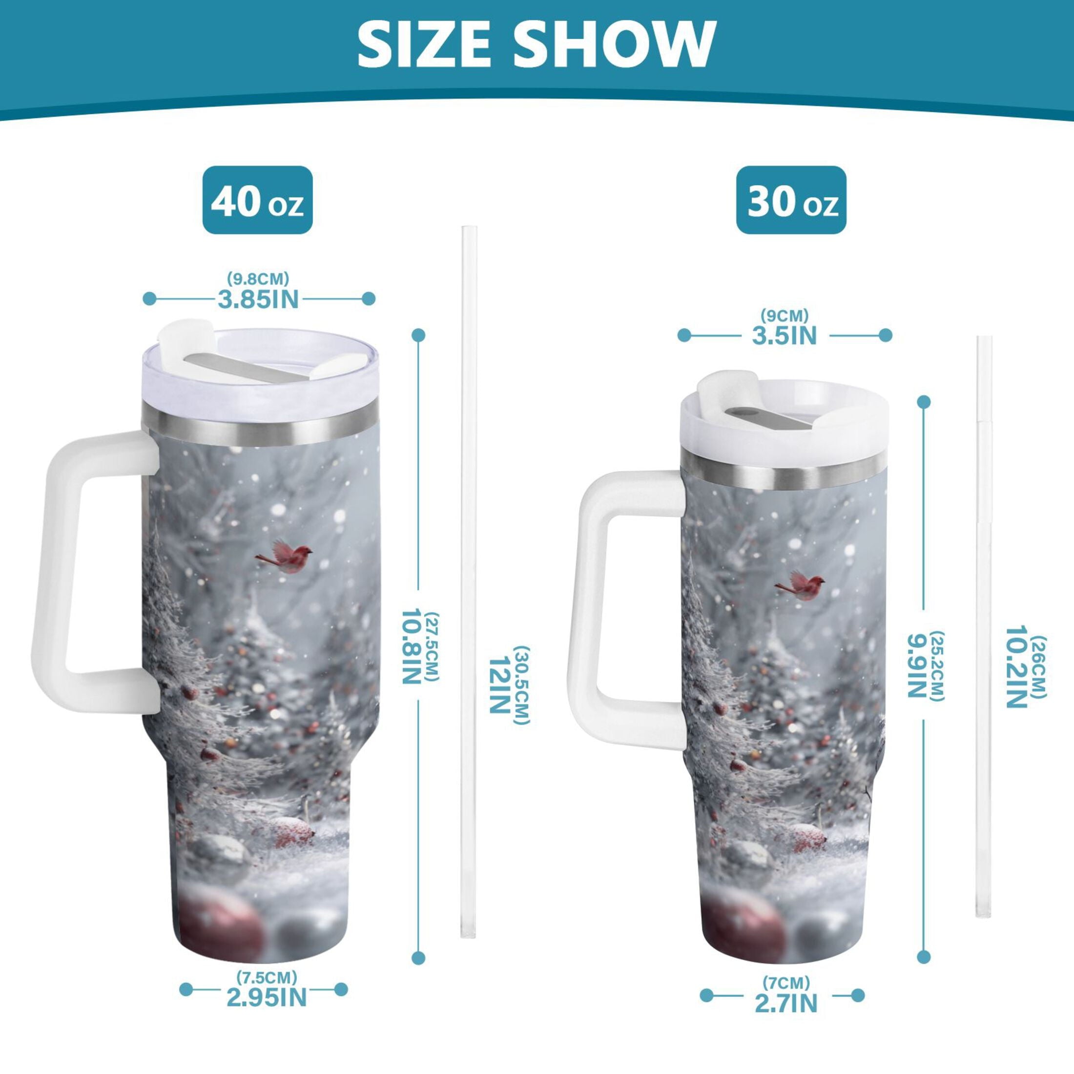30 oz Insulated Stainless Steel Tumbler Double Wall Stainless Steel Tumbler with 2-Way Drinking Snowy Winter Landscape - Choice 292
