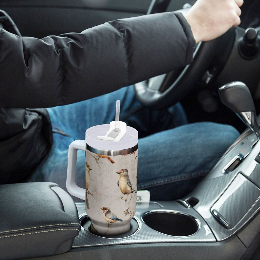 40 oz Insulated Stainless Steel Tumbler Double Wall Stainless Steel Tumbler with 2-Way Drinking Birds Pattern - Choice 741