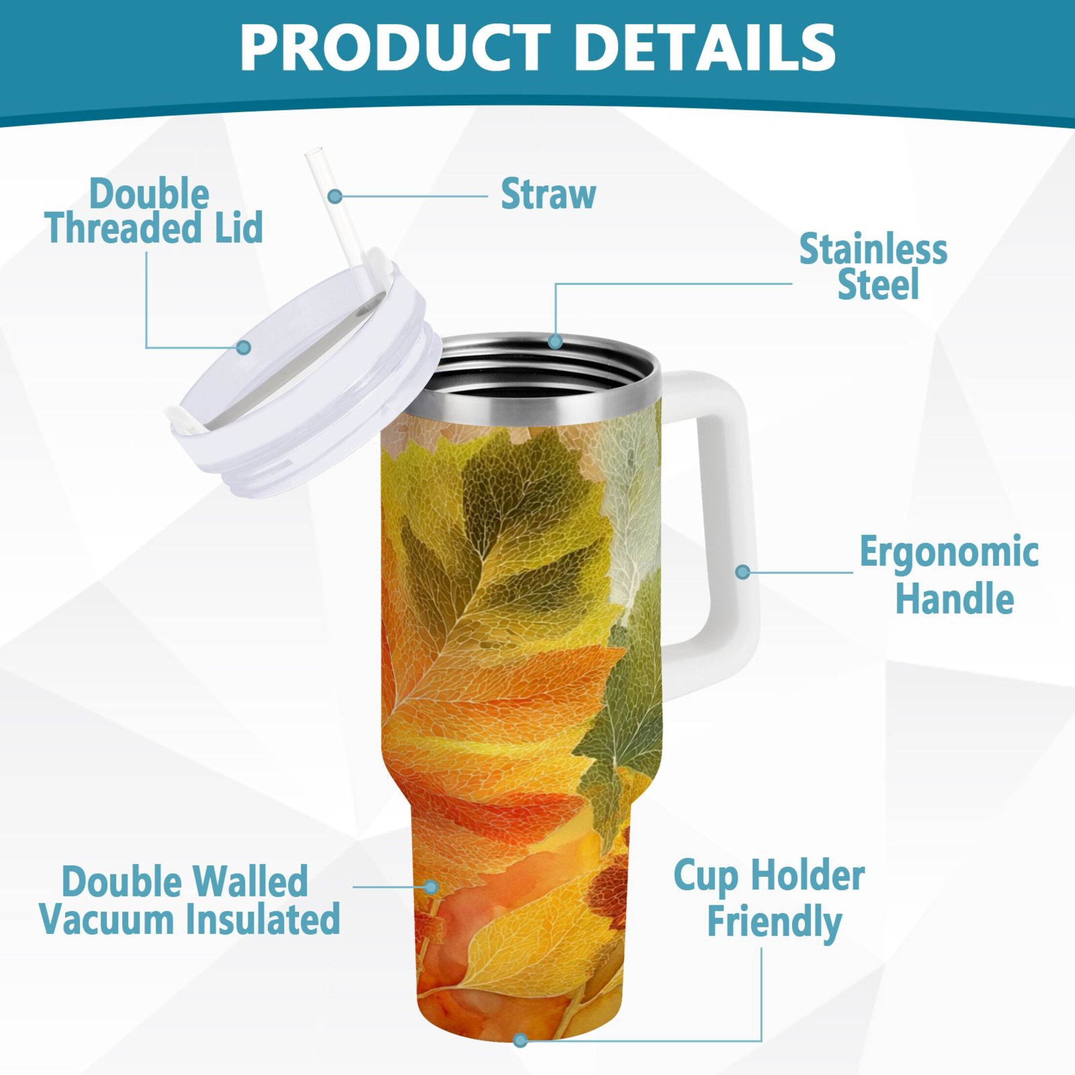 30 oz Insulated Stainless Steel Tumbler Double Wall Stainless Steel Tumbler with 2-Way Drinking Various Shades Autumn Leaves - Choice 766