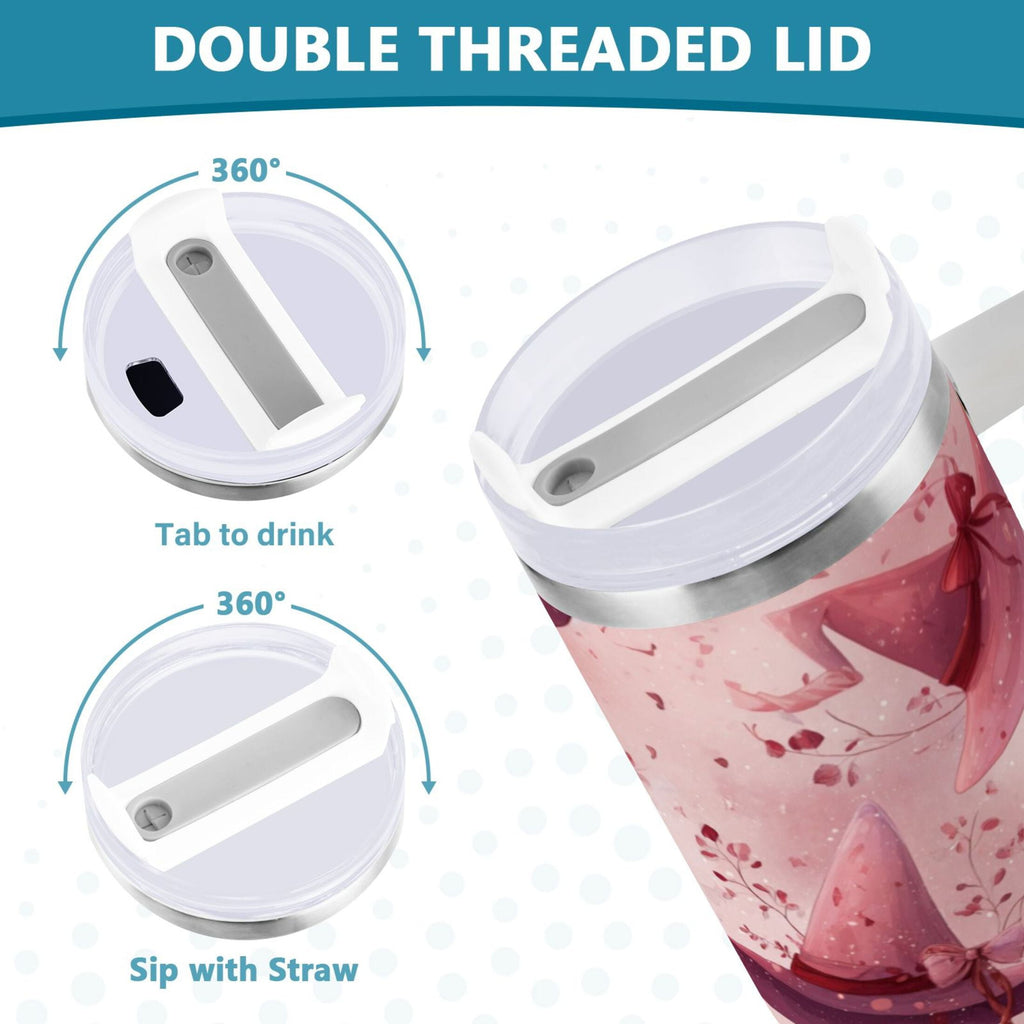 30 oz Insulated Stainless Steel Tumbler Double Wall Stainless Steel Tumbler with 2-Way Drinking Hats with Delicate Bows - Choice 476
