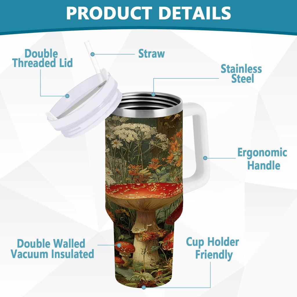 40 oz Insulated Stainless Steel Tumbler Double Wall Stainless Steel Tumbler with 2-Way Drinking Red Mushrooms - Choice 383