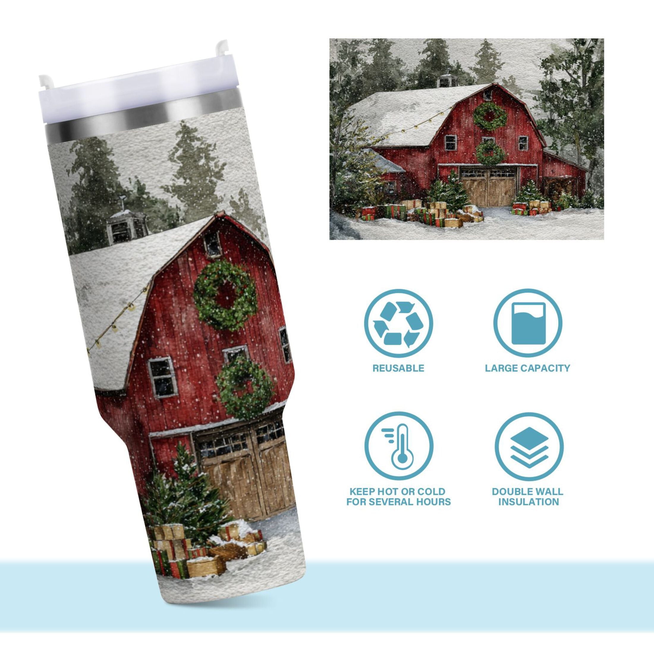 30 oz Insulated Stainless Steel Tumbler Double Wall Stainless Steel Tumbler with 2-Way Drinking Old Red Barn - Choice 543