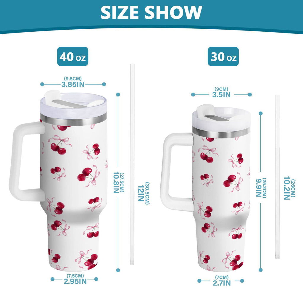 30 oz Insulated Stainless Steel Tumbler Double Wall Stainless Steel Tumbler with 2-Way Drinking Watercolor Cherries Pattern - Choice 345