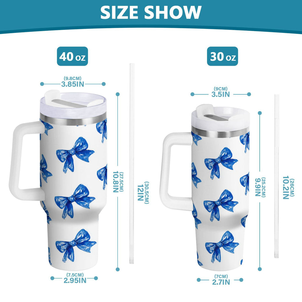 30 oz Insulated Stainless Steel Tumbler Double Wall Stainless Steel Tumbler with 2-Way Drinking Blue Bows Pattern - Choice 555